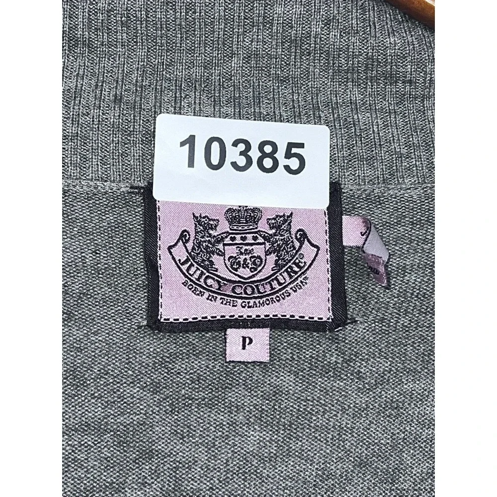 Juicy Couture Grey Open Front Cardigan Sweater Shawl Collar Heart Logo Size P